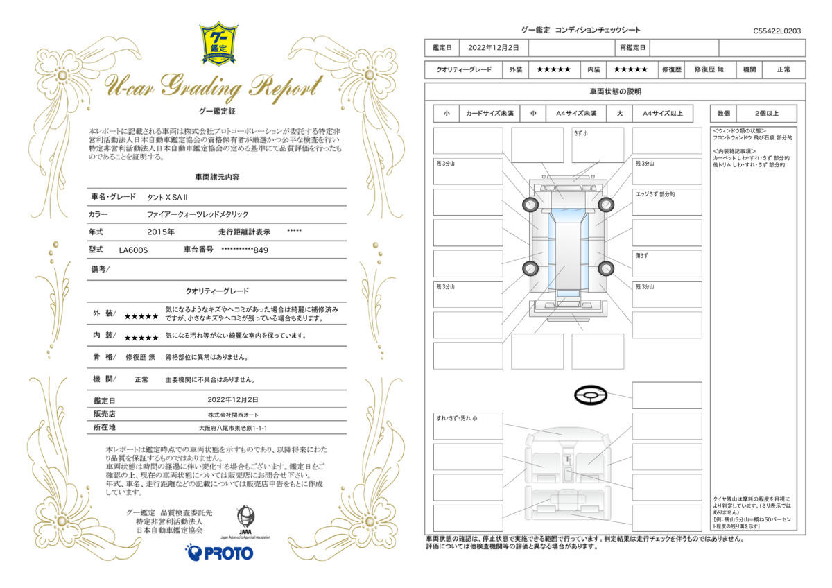 車両状態評価書