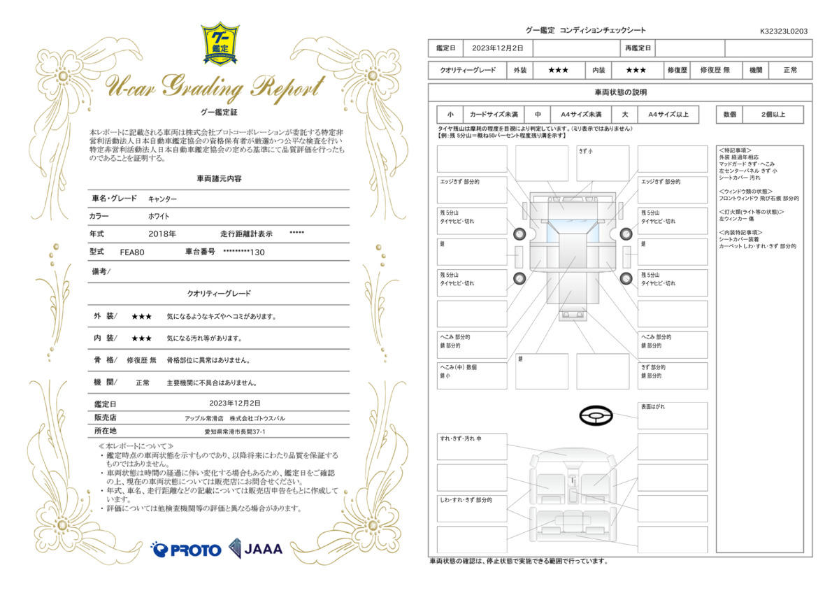 車両状態評価書