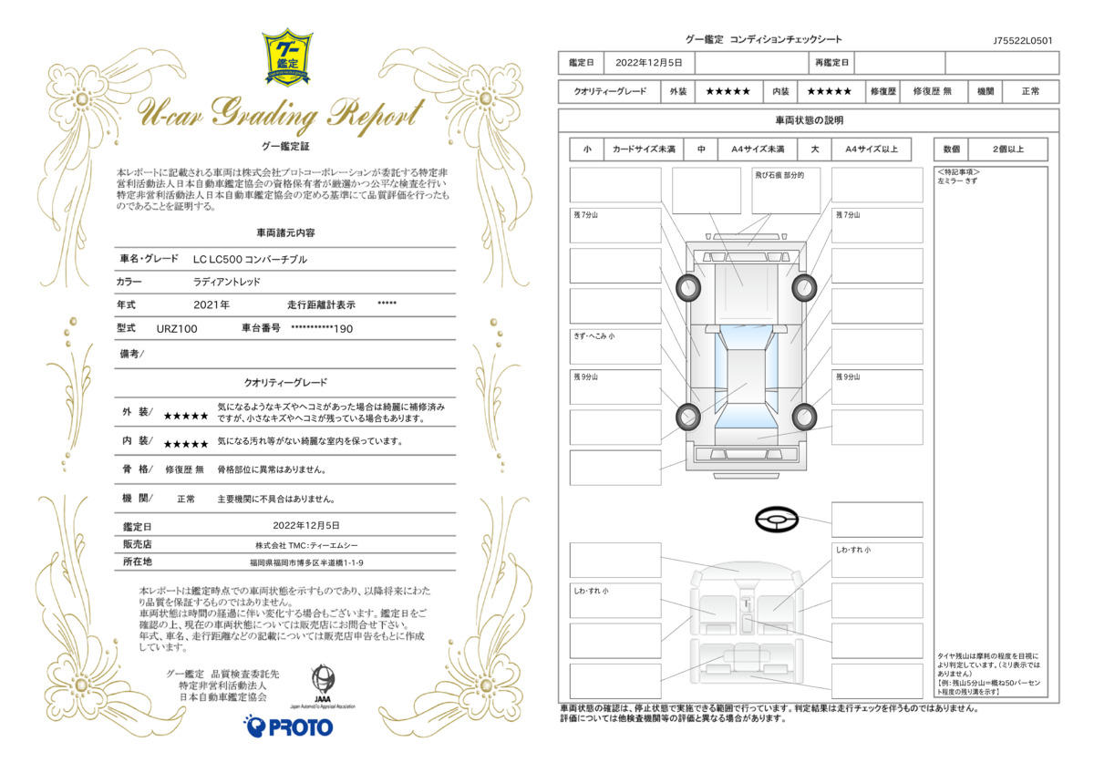 車両状態評価書