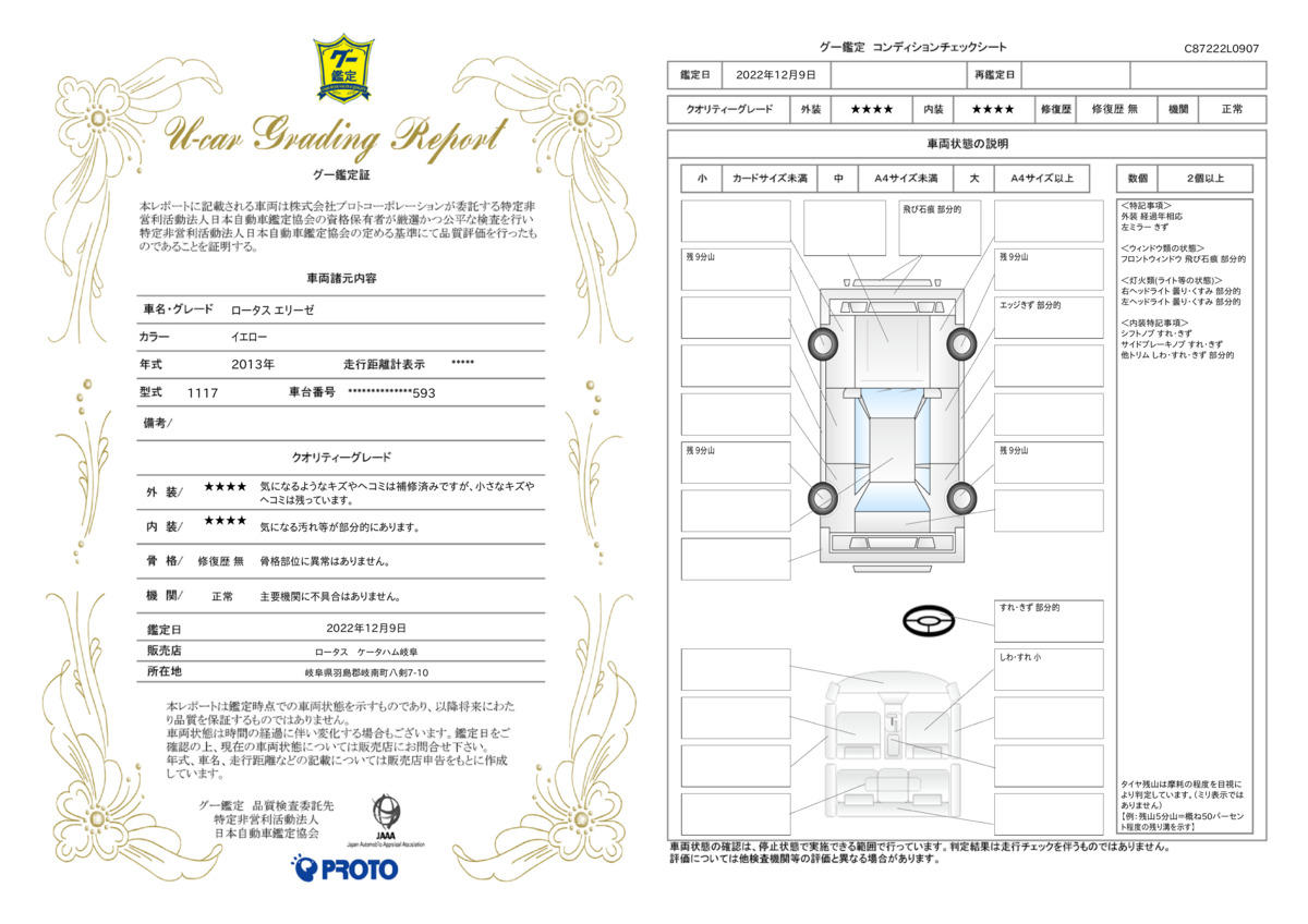 車両状態評価書