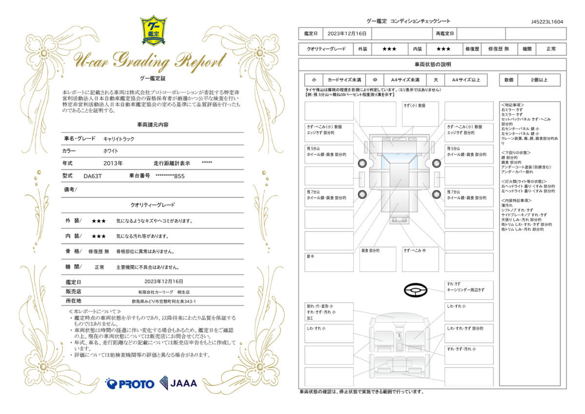 車両状態評価書