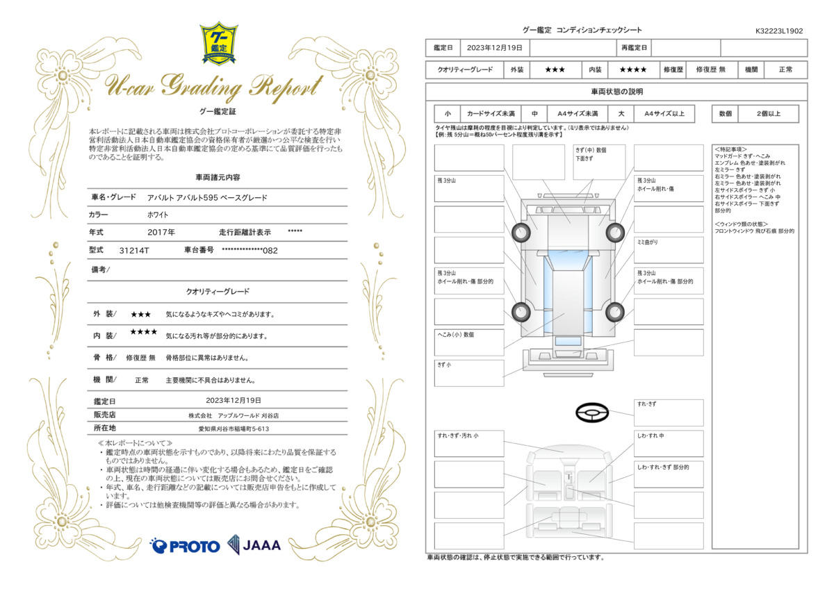 車両状態評価書