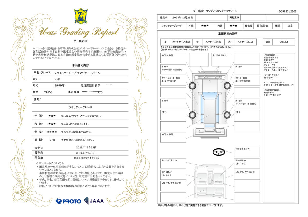 車両状態評価書