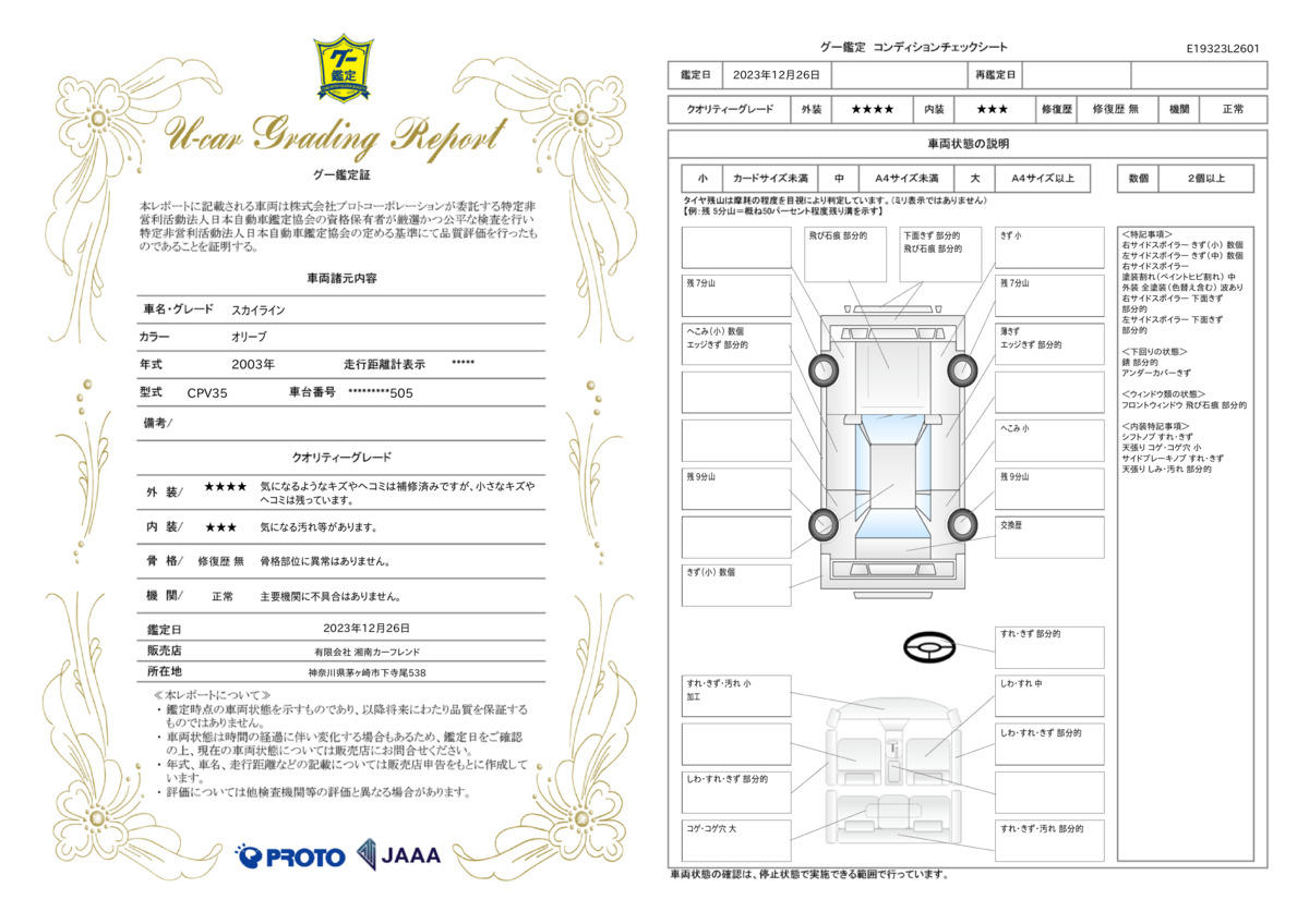 車両状態評価書