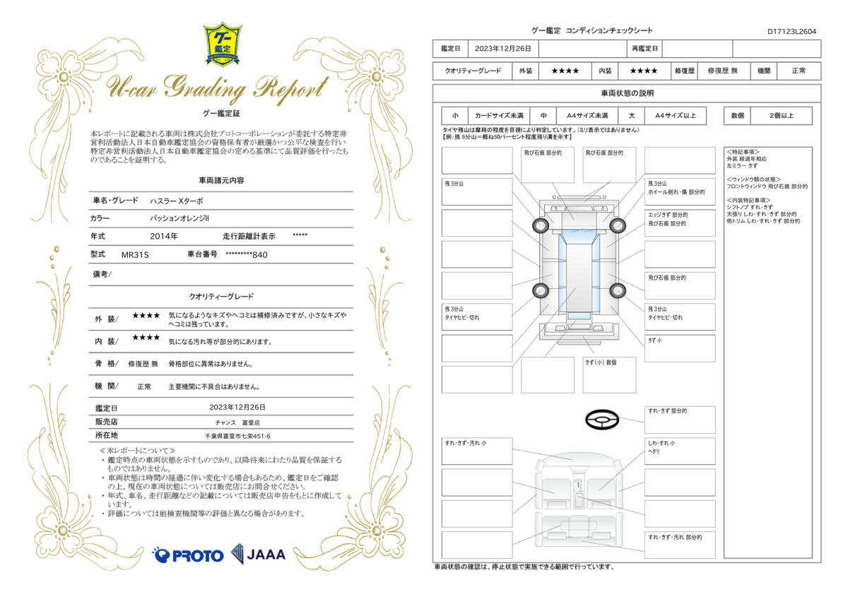 車両状態評価書