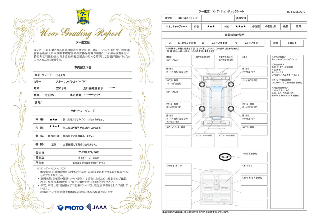 車両状態評価書