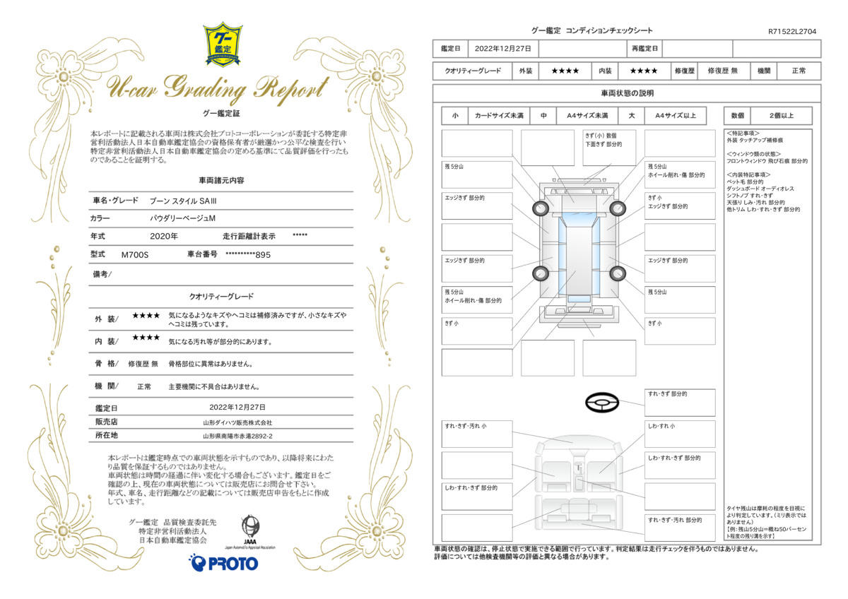 車両状態評価書