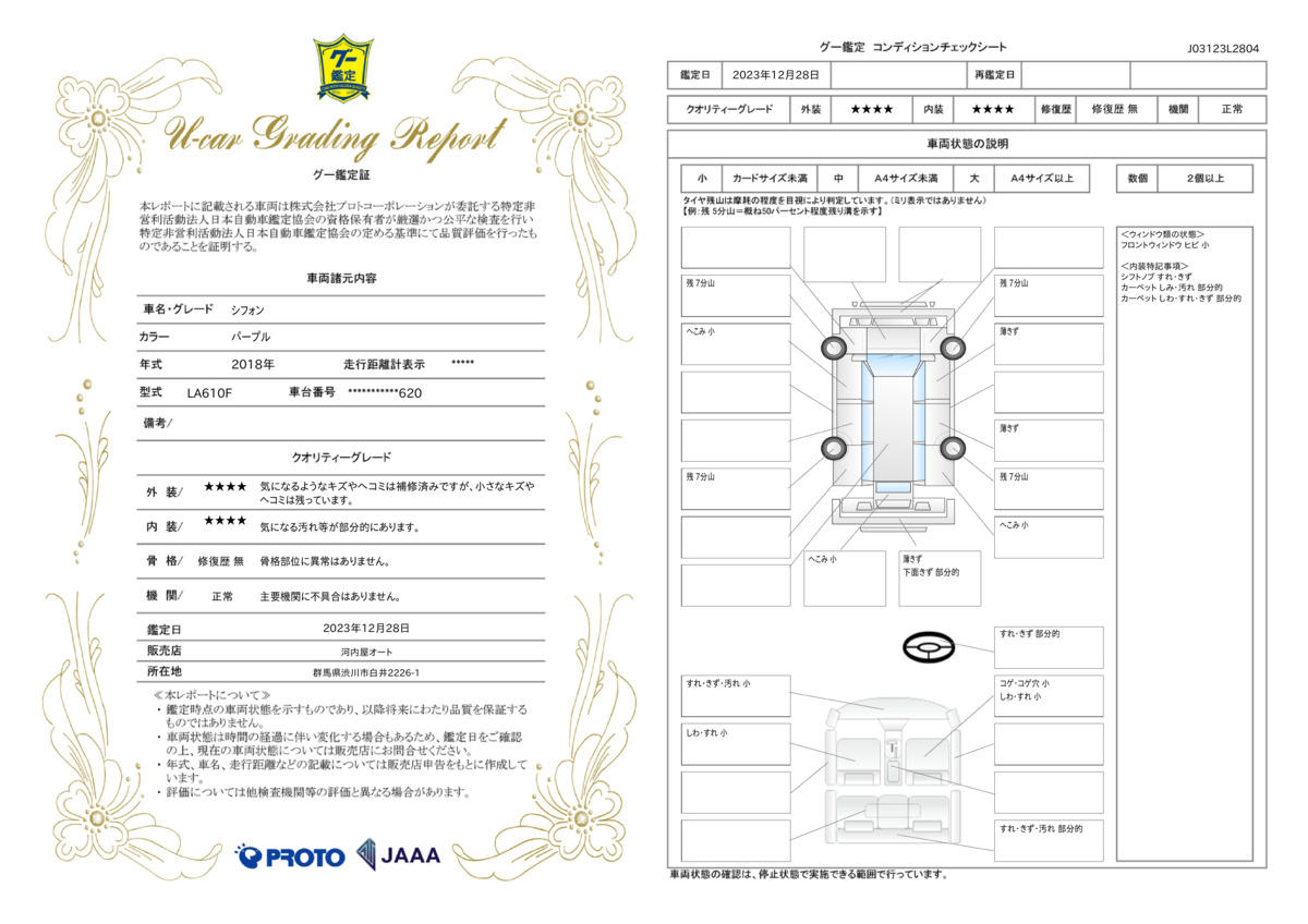 車両状態評価書