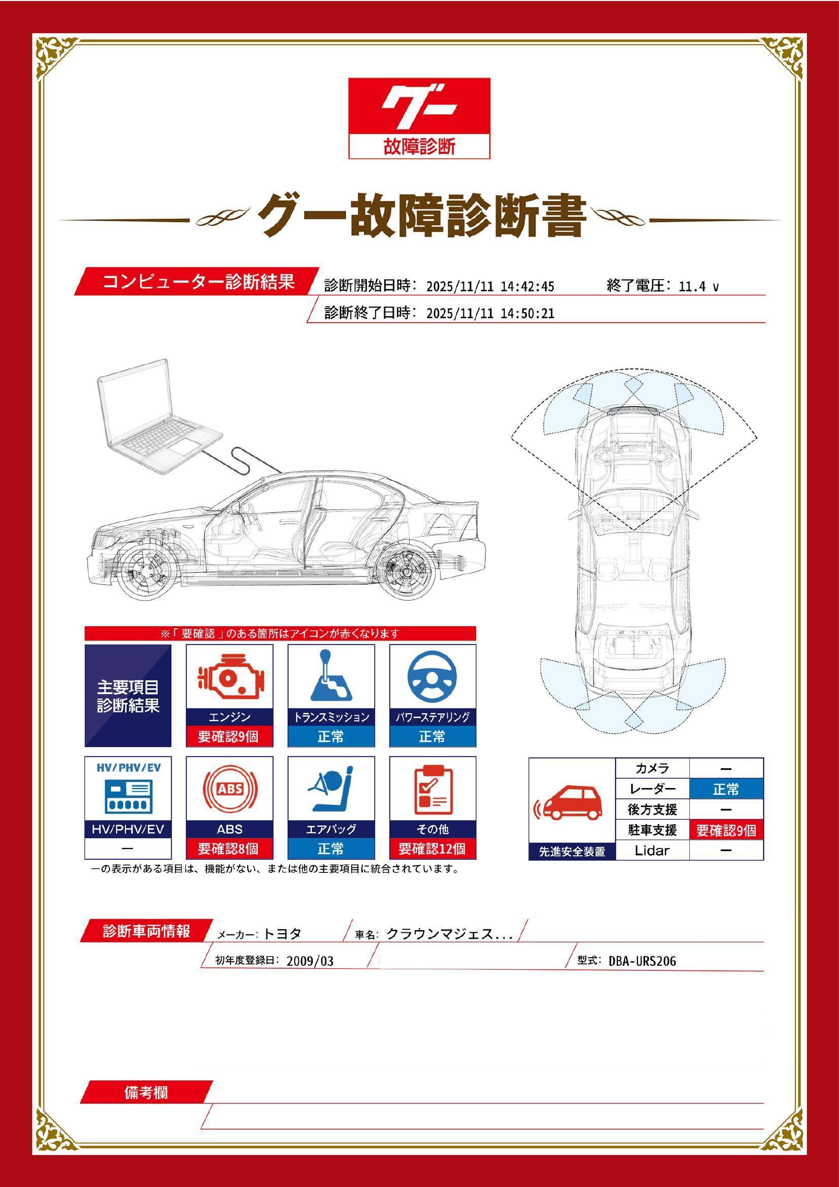 トヨタ　クラウンマジェスタ　グー故障診断（コンピュータ診断）　エンジン　ABS　先進安全装置　その他　茨城県　那珂市