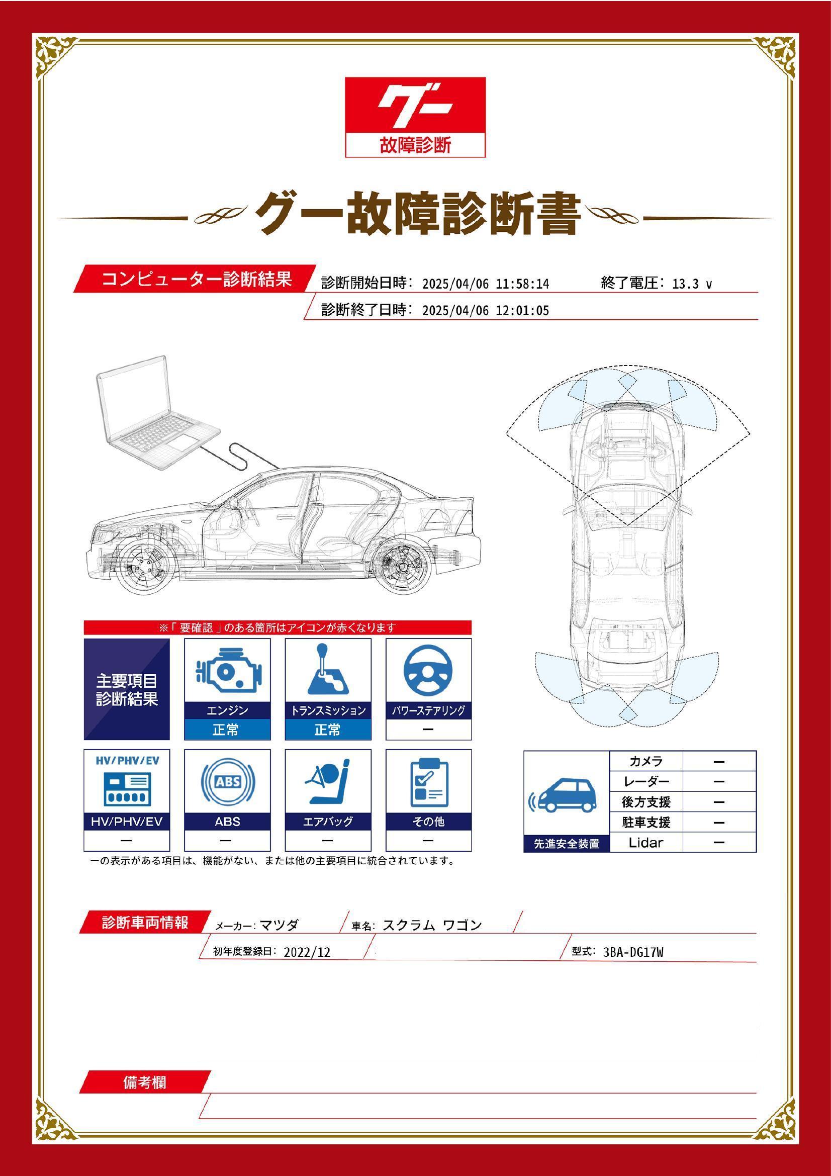 マツダ　スクラムワゴン　グー故障診断（コンピュータ診断）　埼玉県　和光市