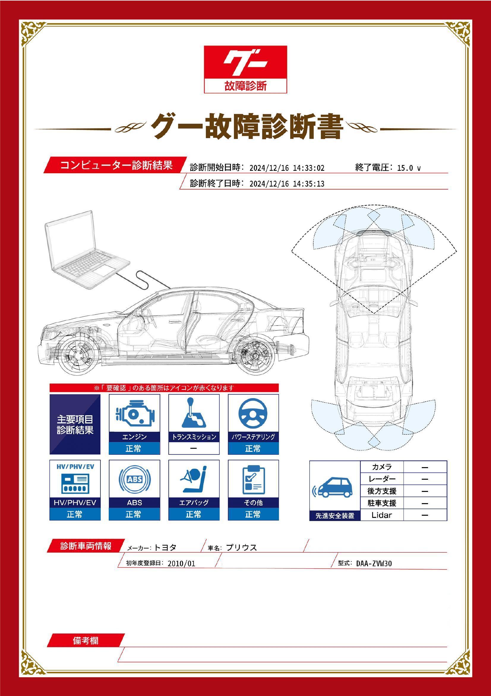トヨタ　プリウス　グー故障診断（コンピュータ診断）　埼玉県　熊谷市