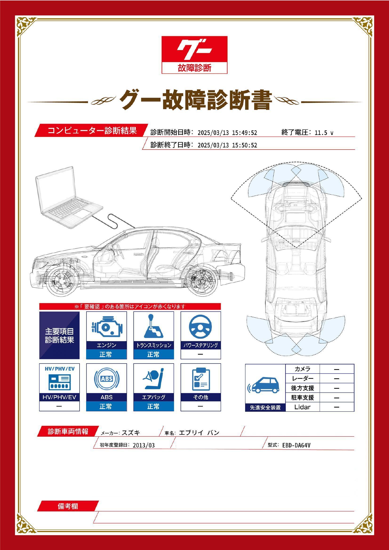 スズキ　エブリイ バン　グー故障診断（コンピュータ診断）　埼玉県　熊谷市
