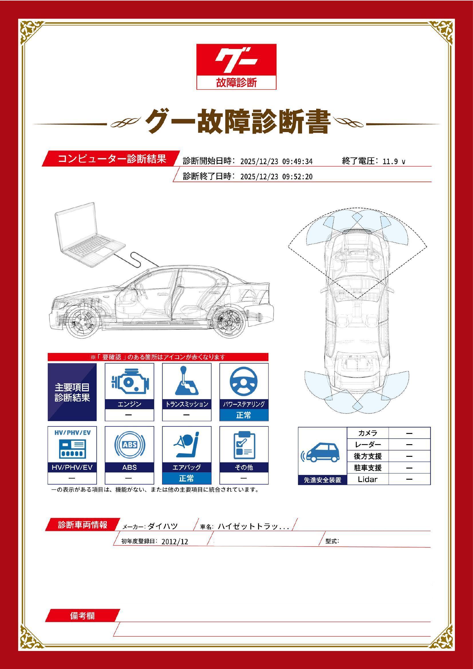 ダイハツ　ハイゼットトラック　グー故障診断（コンピュータ診断）　新潟県　長岡市