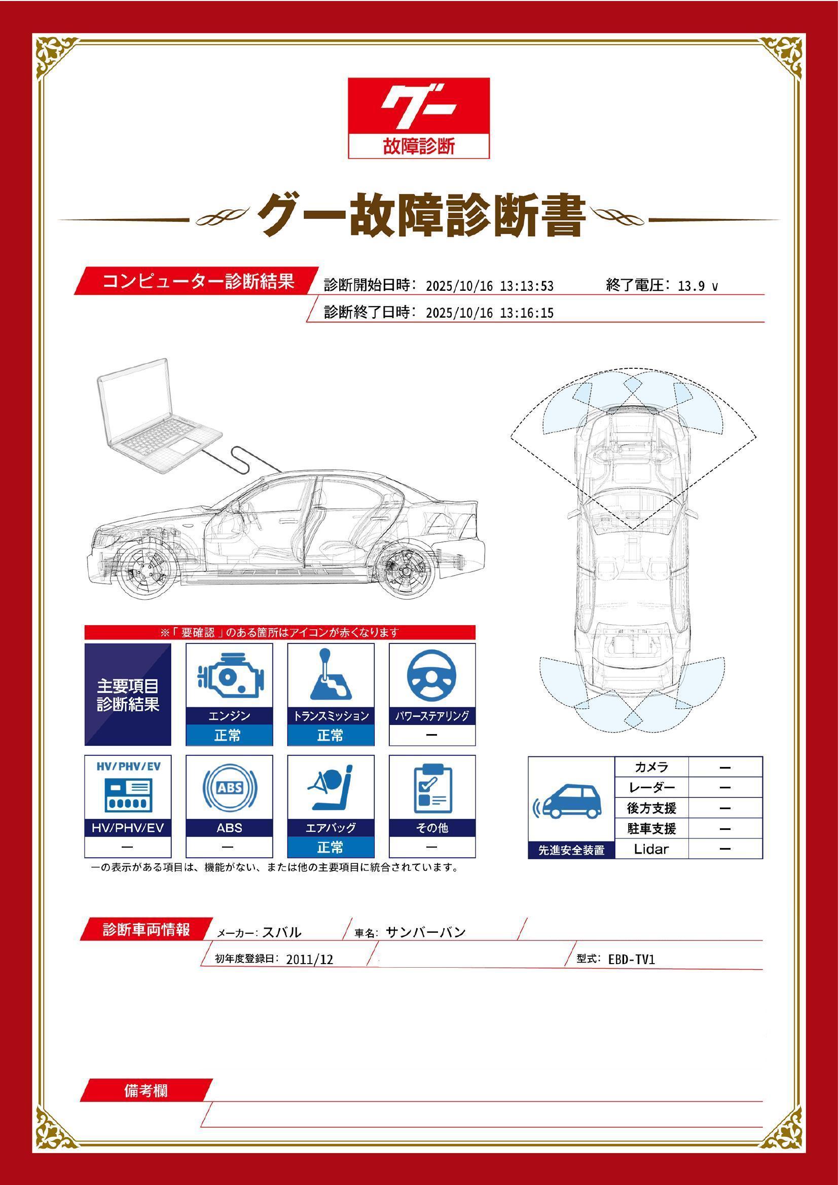 スバル　サンバーバン　グー故障診断（コンピュータ診断）　群馬県　伊勢崎市