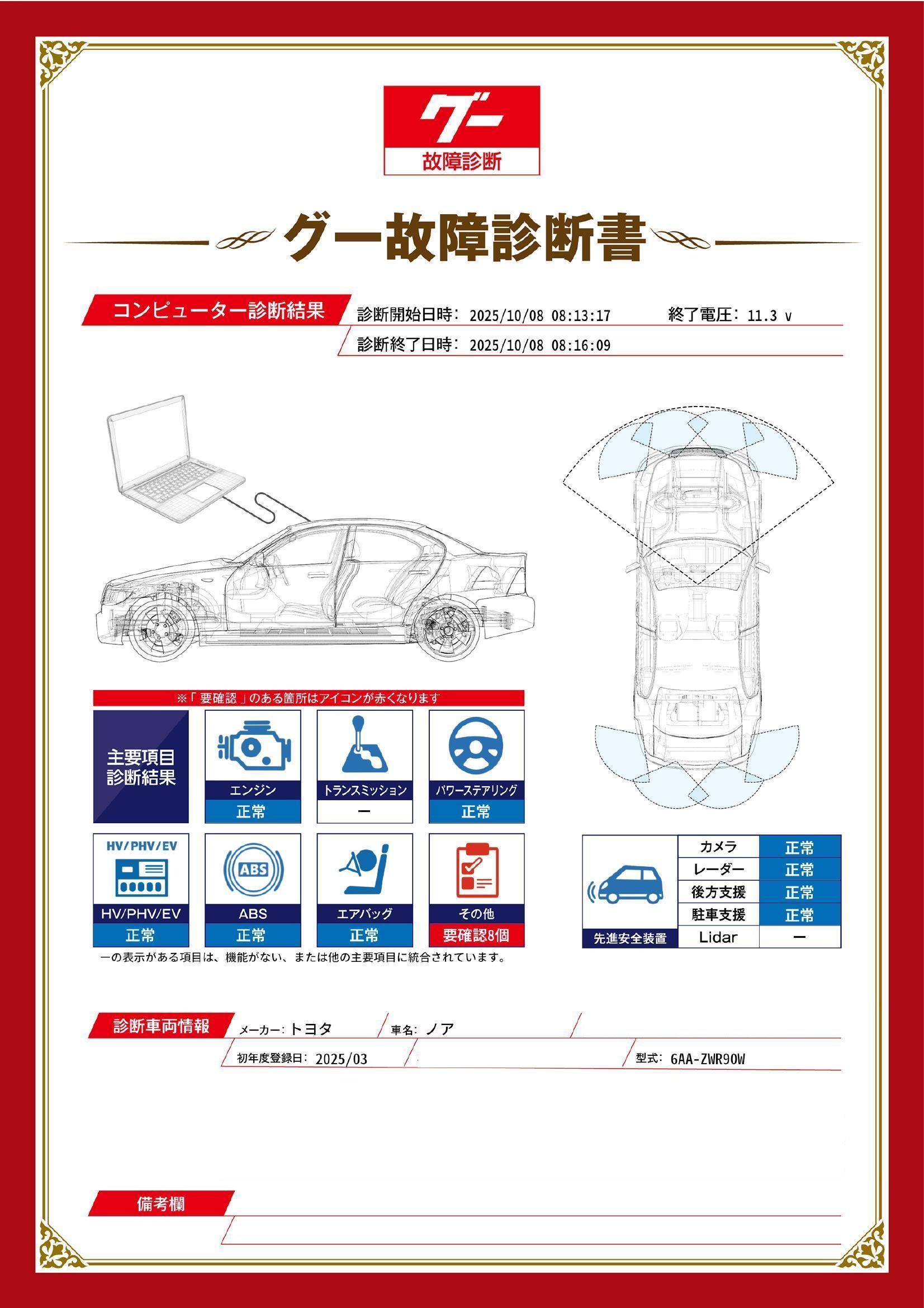 トヨタ　ノア　グー故障診断（コンピュータ診断）　その他　埼玉県　春日部市