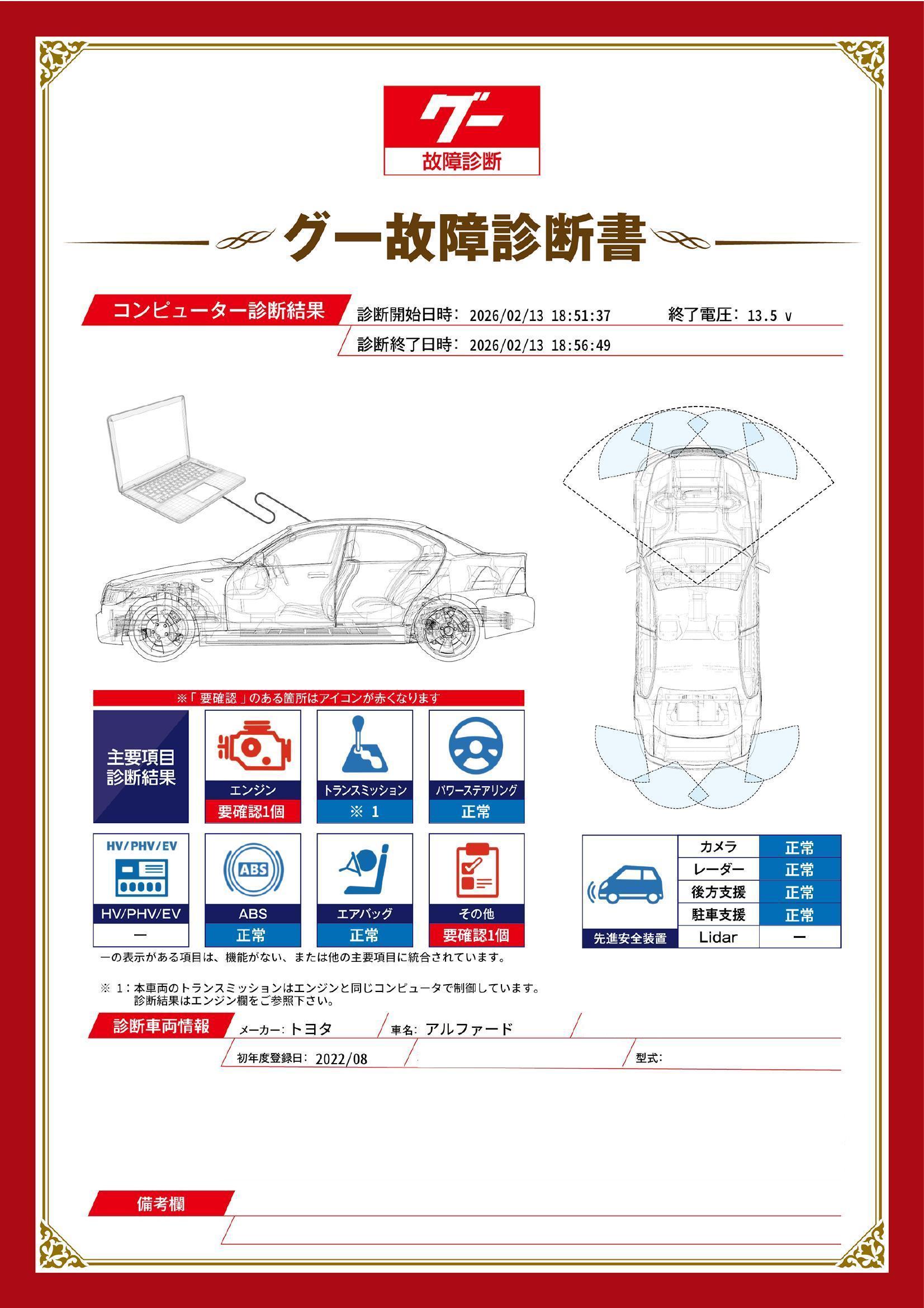 トヨタ　アルファード　グー故障診断（コンピュータ診断）　エンジン　その他　愛知県　小牧市