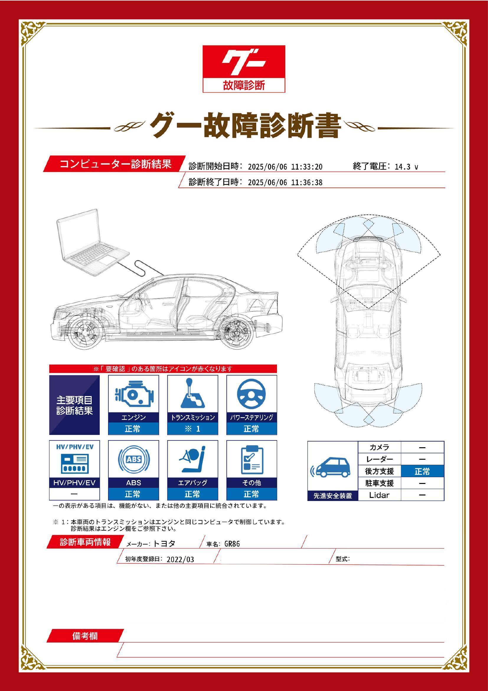 トヨタ　GR86　グー故障診断（コンピュータ診断）　愛知県　名古屋市天白区