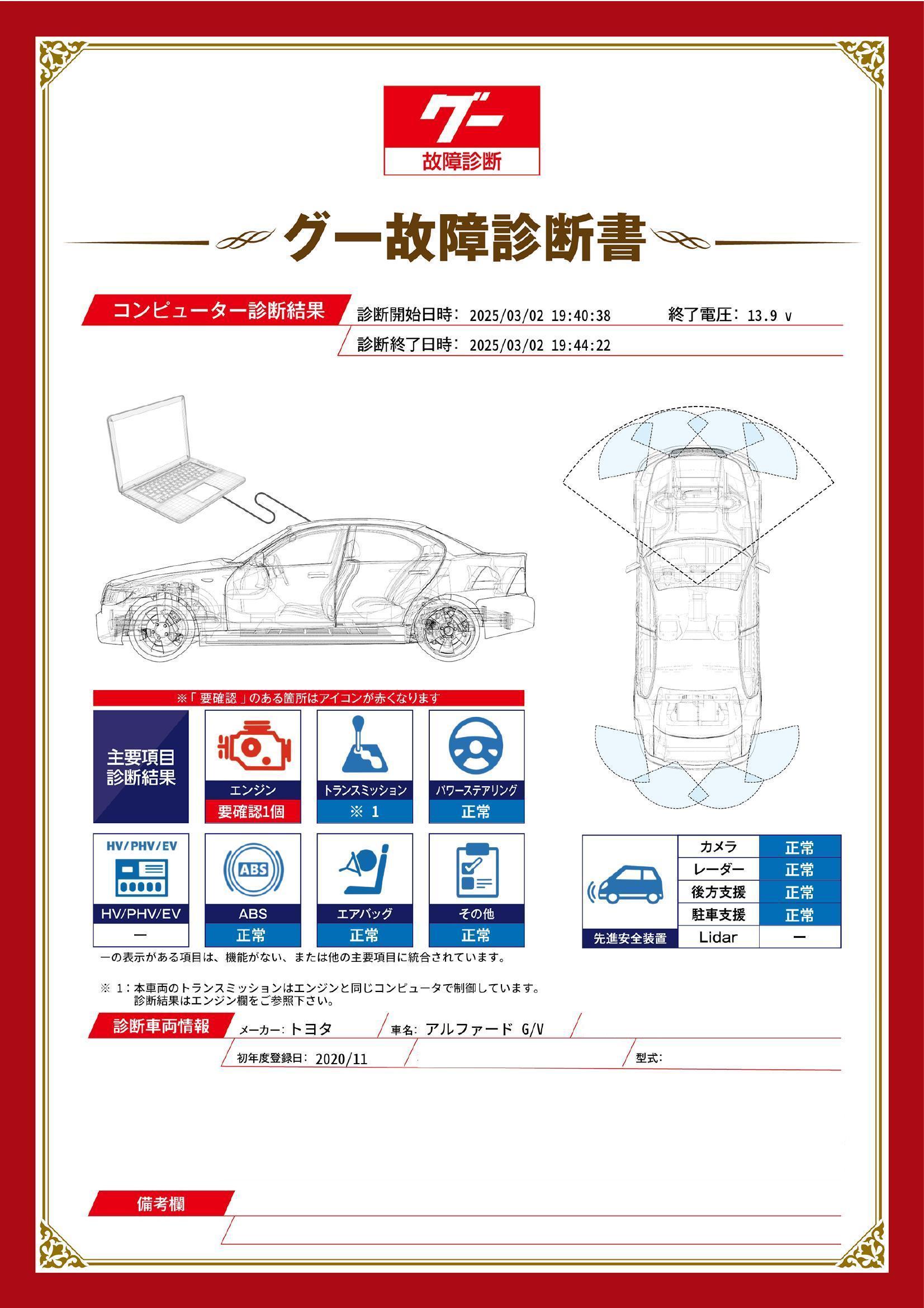 トヨタ　アルファード G/V　グー故障診断（コンピュータ診断）　エンジン　三重県　四日市市