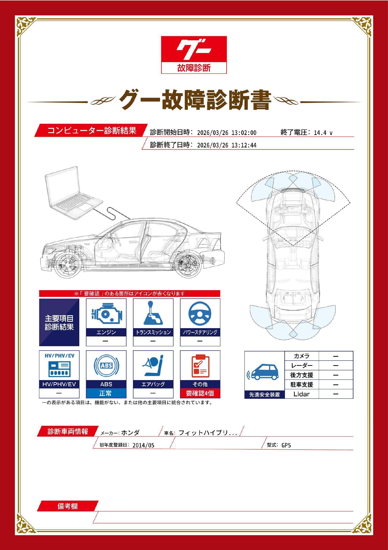 ホンダ　フィットハイブリッド　グー故障診断（コンピュータ診断）　その他　愛知県　名古屋市中川区