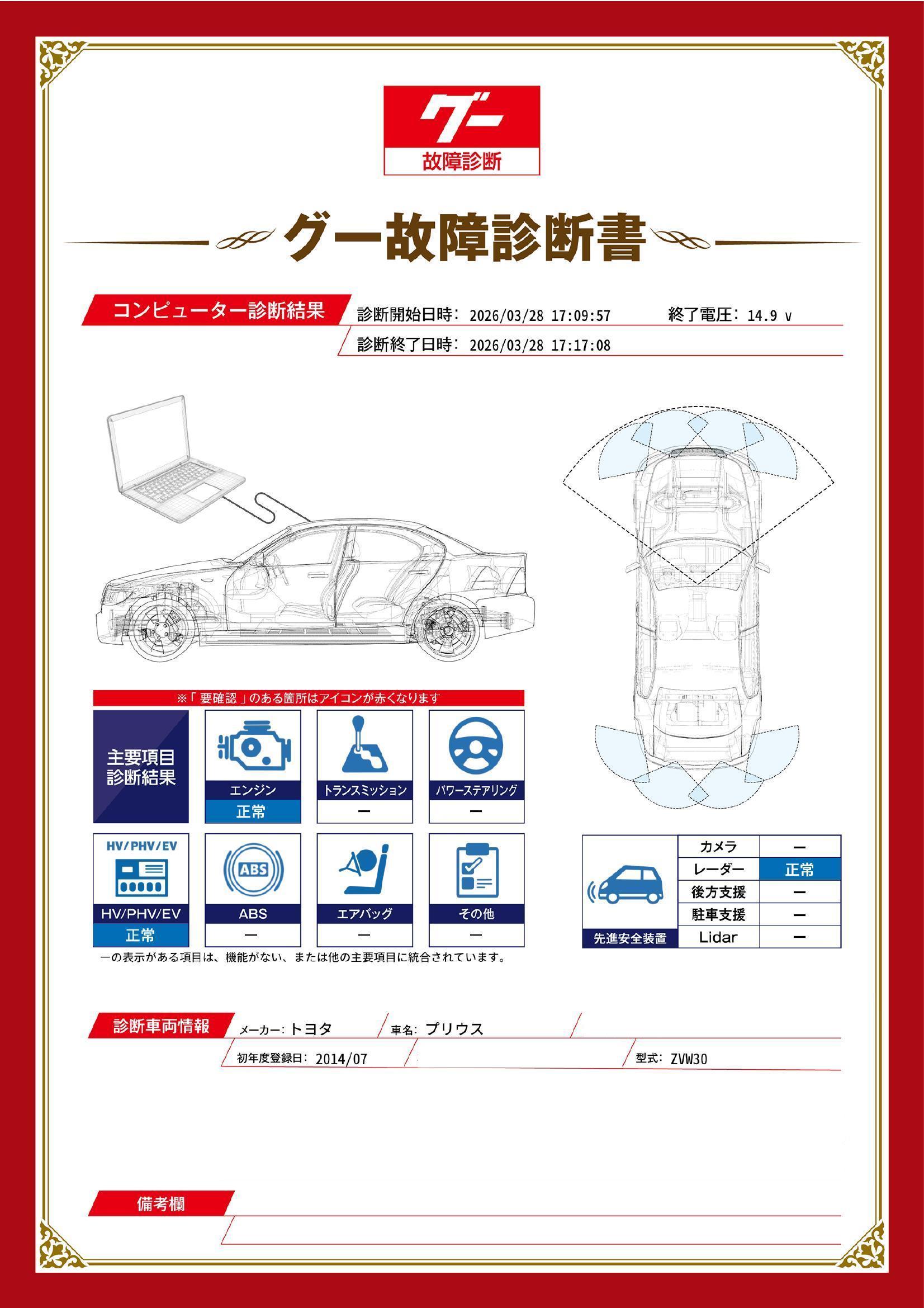 トヨタ　プリウス　グー故障診断（コンピュータ診断）　愛知県　名古屋市中川区
