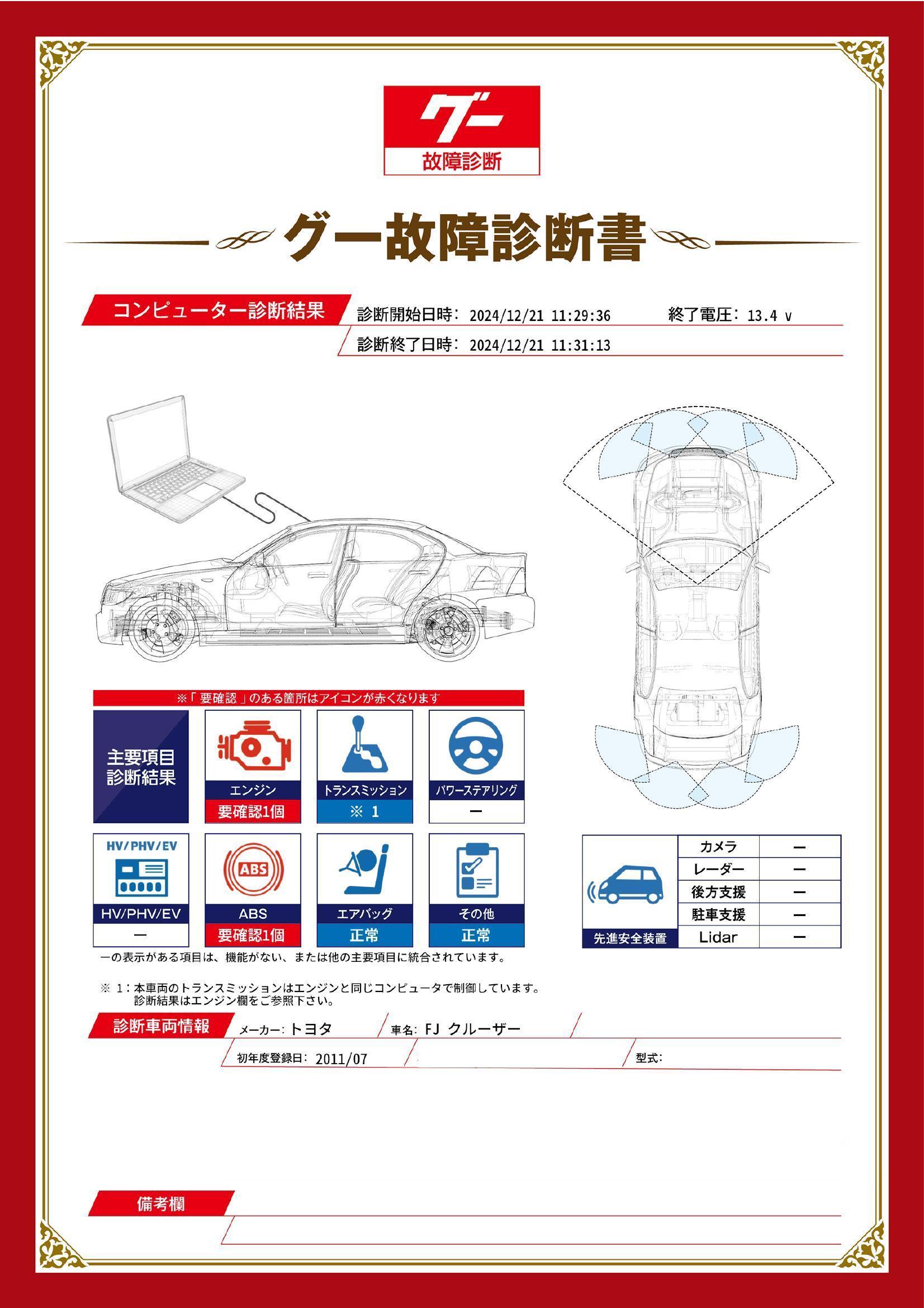 トヨタ　FJ クルーザー　グー故障診断（コンピュータ診断）　エンジン　ABS　愛知県　春日井市