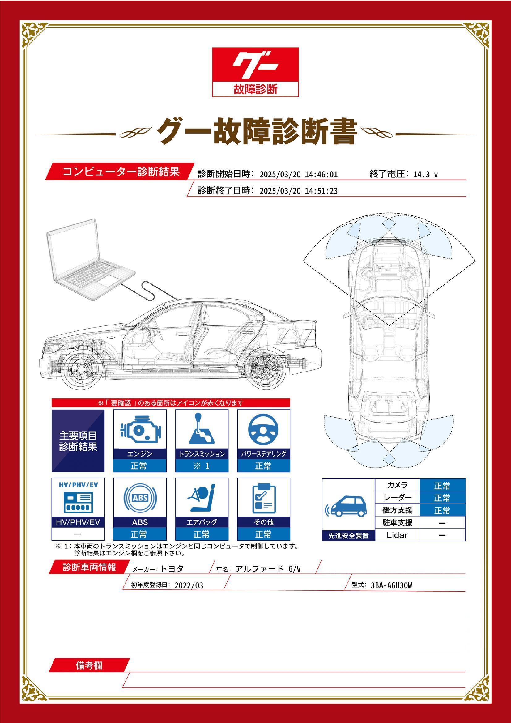 トヨタ　アルファード G/V　グー故障診断（コンピュータ診断）　愛知県　春日井市