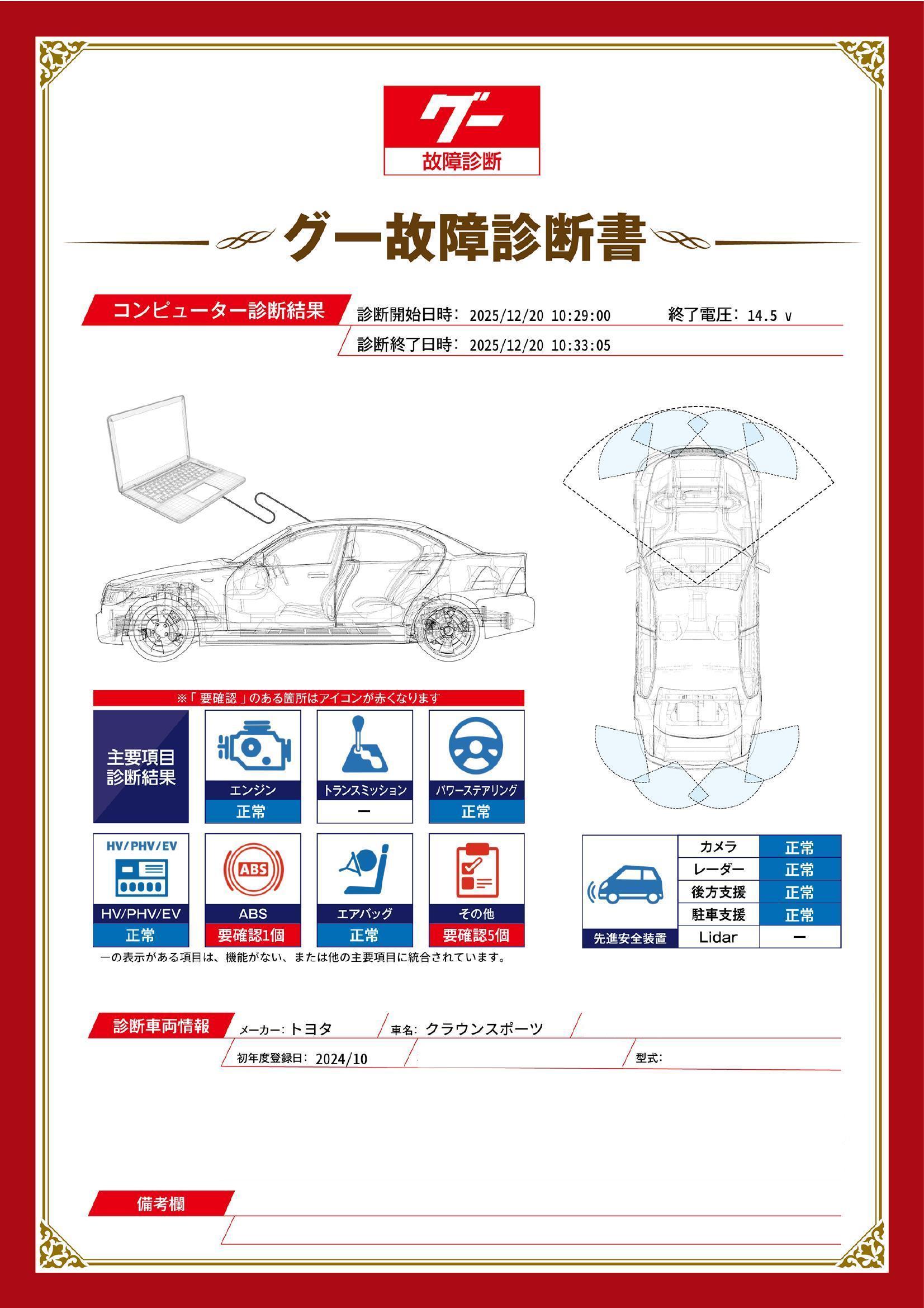 トヨタ　クラウンスポーツ　グー故障診断（コンピュータ診断）　ABS　その他　愛知県　春日井市