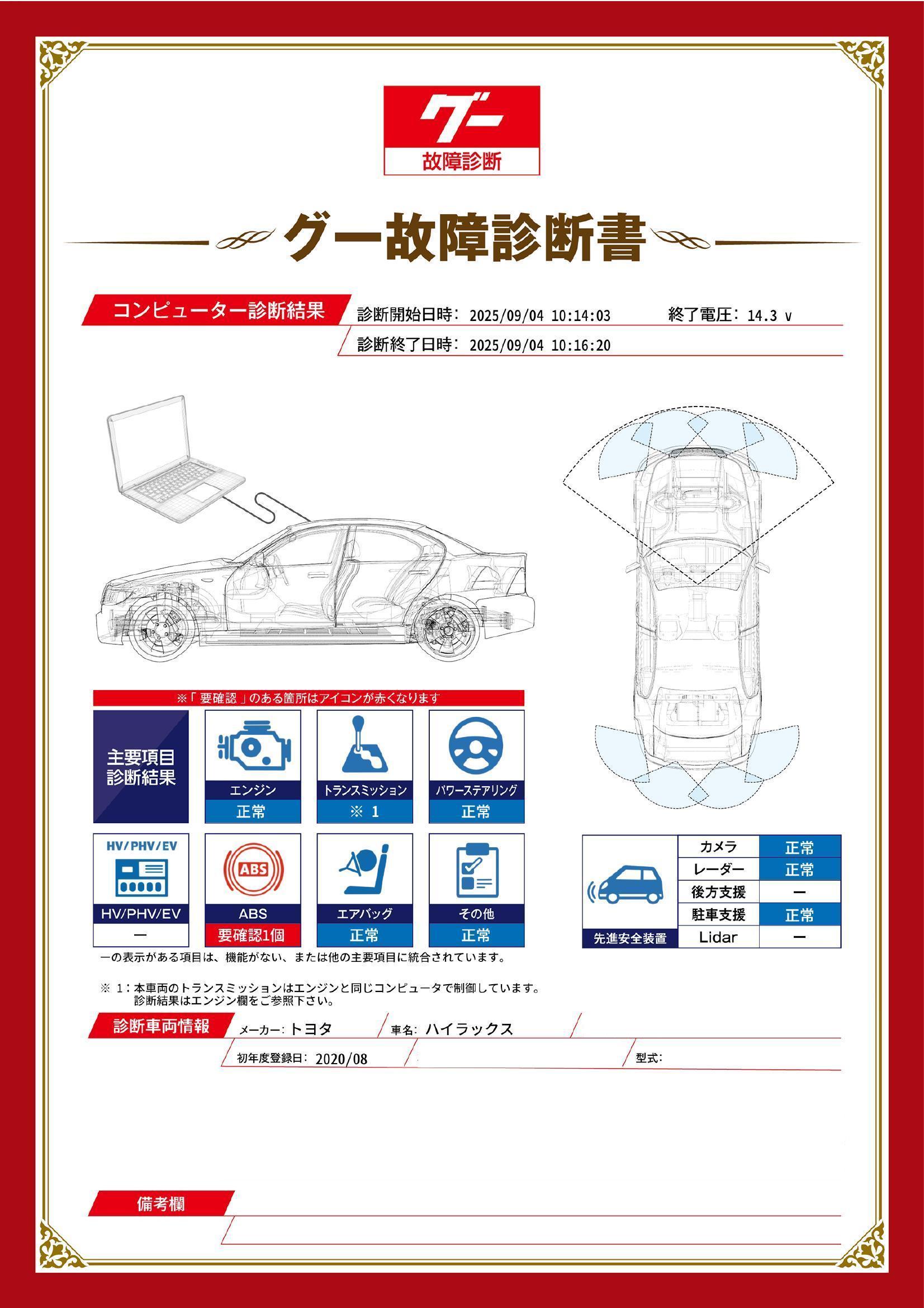 トヨタ　ハイラックス　グー故障診断（コンピュータ診断）　ABS　岐阜県　大垣市