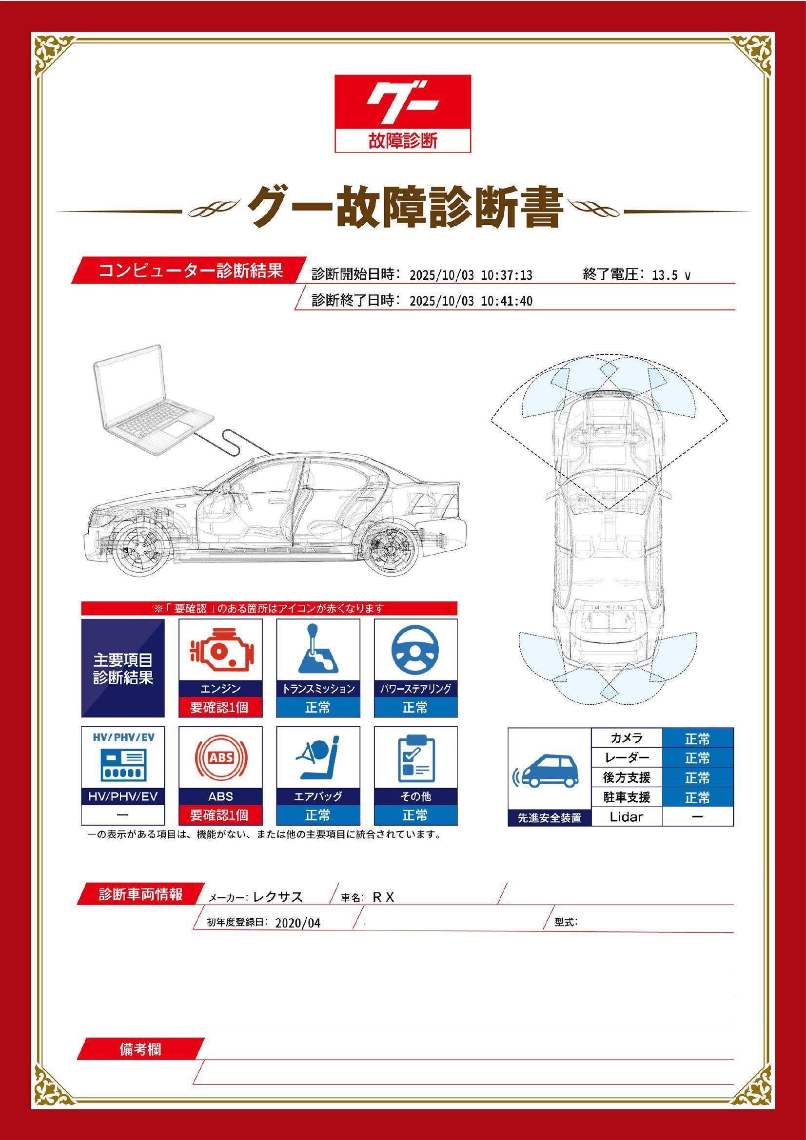 レクサス　ＲＸ　グー故障診断（コンピュータ診断）　エンジン　ABS　岐阜県　大垣市