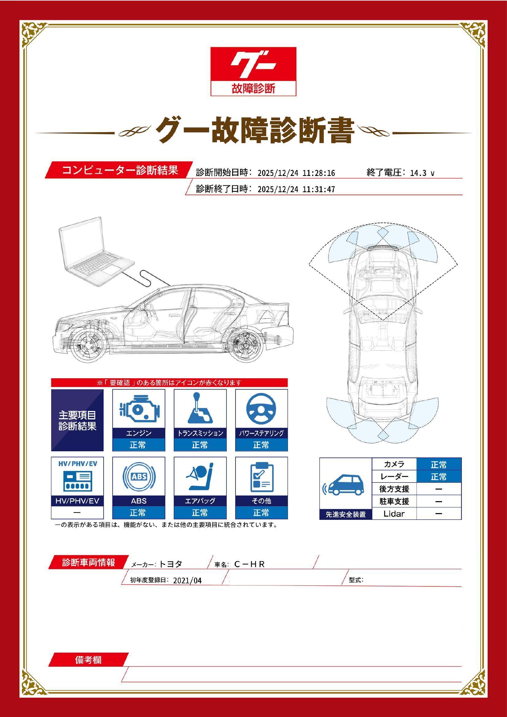 トヨタ　Ｃ－ＨＲ　グー故障診断（コンピュータ診断）　岐阜県　大垣市