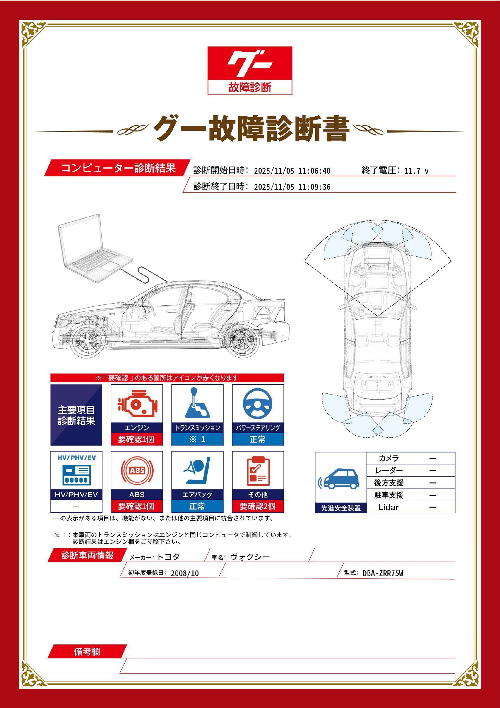 トヨタ　ヴォクシー　グー故障診断（コンピュータ診断）　エンジン　ABS　その他　北海道　札幌市豊平区