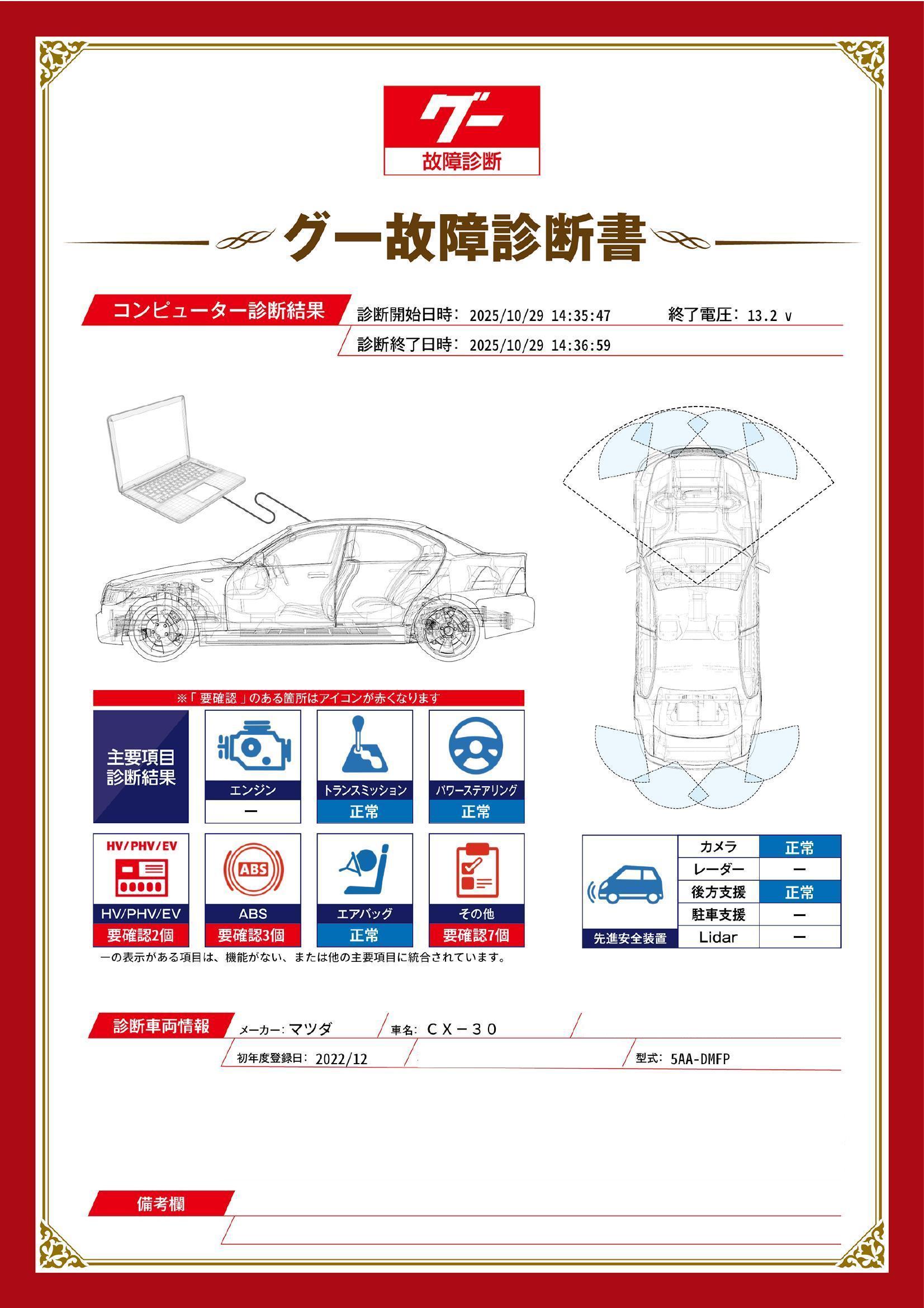 マツダ　ＣＸ－３０　グー故障診断（コンピュータ診断）　HV / PHV / EV　ABS　その他　福岡県　福岡市南区