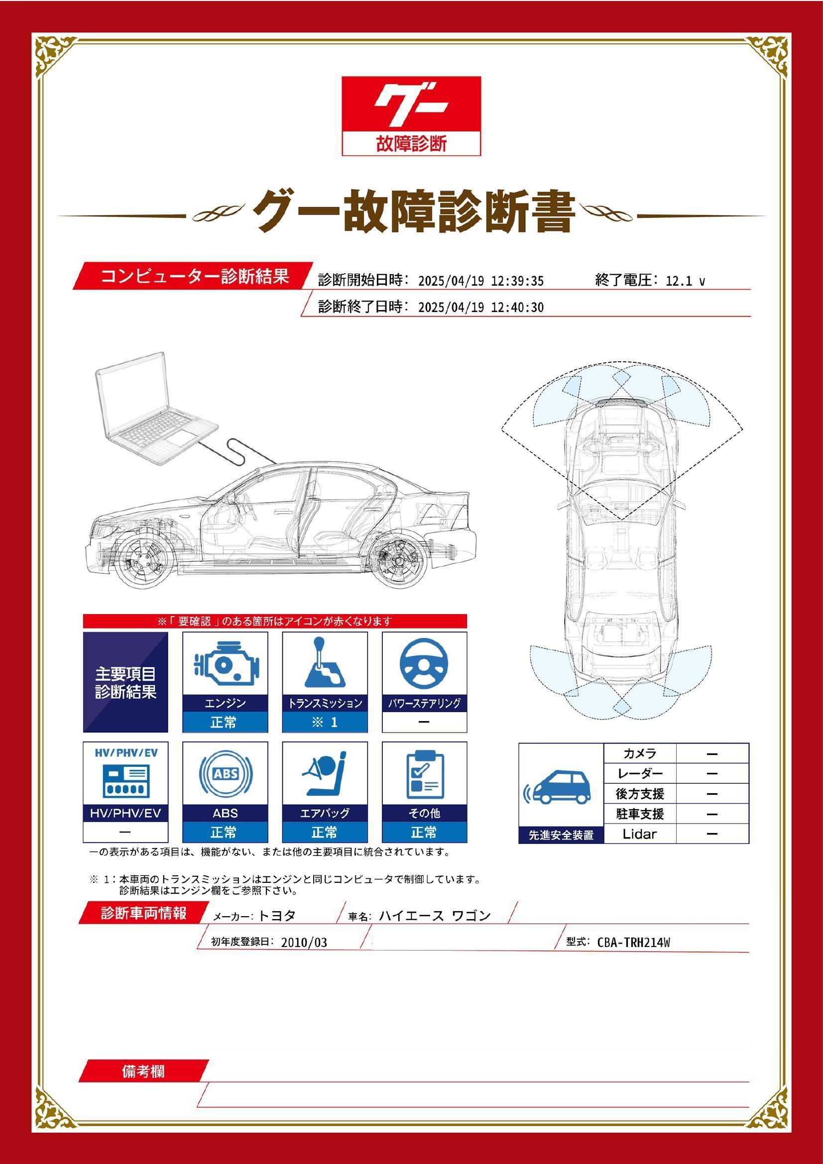 トヨタ　ハイエース ワゴン　グー故障診断（コンピュータ診断）　宮城県　多賀城市