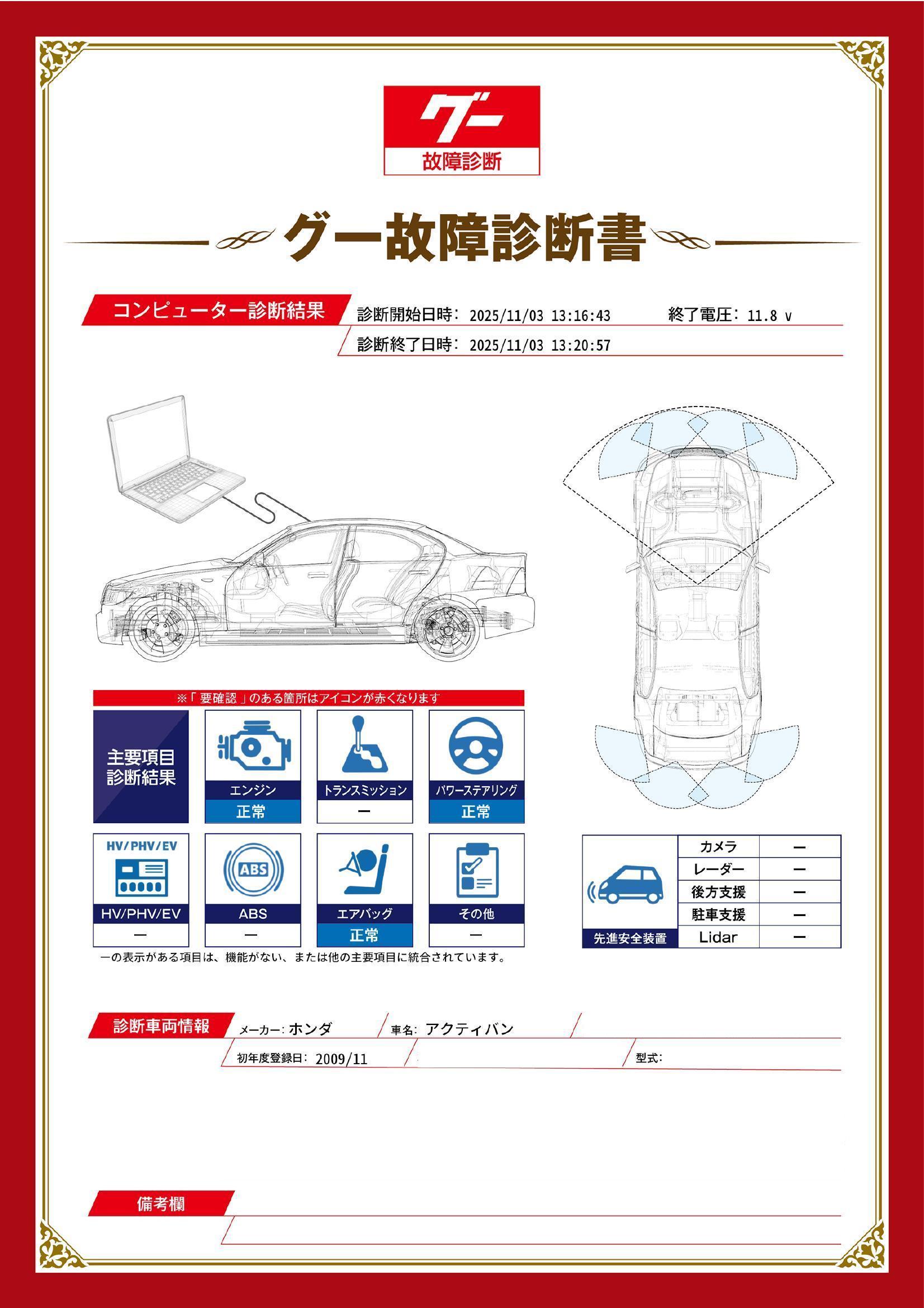 ホンダ　アクティバン　グー故障診断（コンピュータ診断）　岡山県　総社市