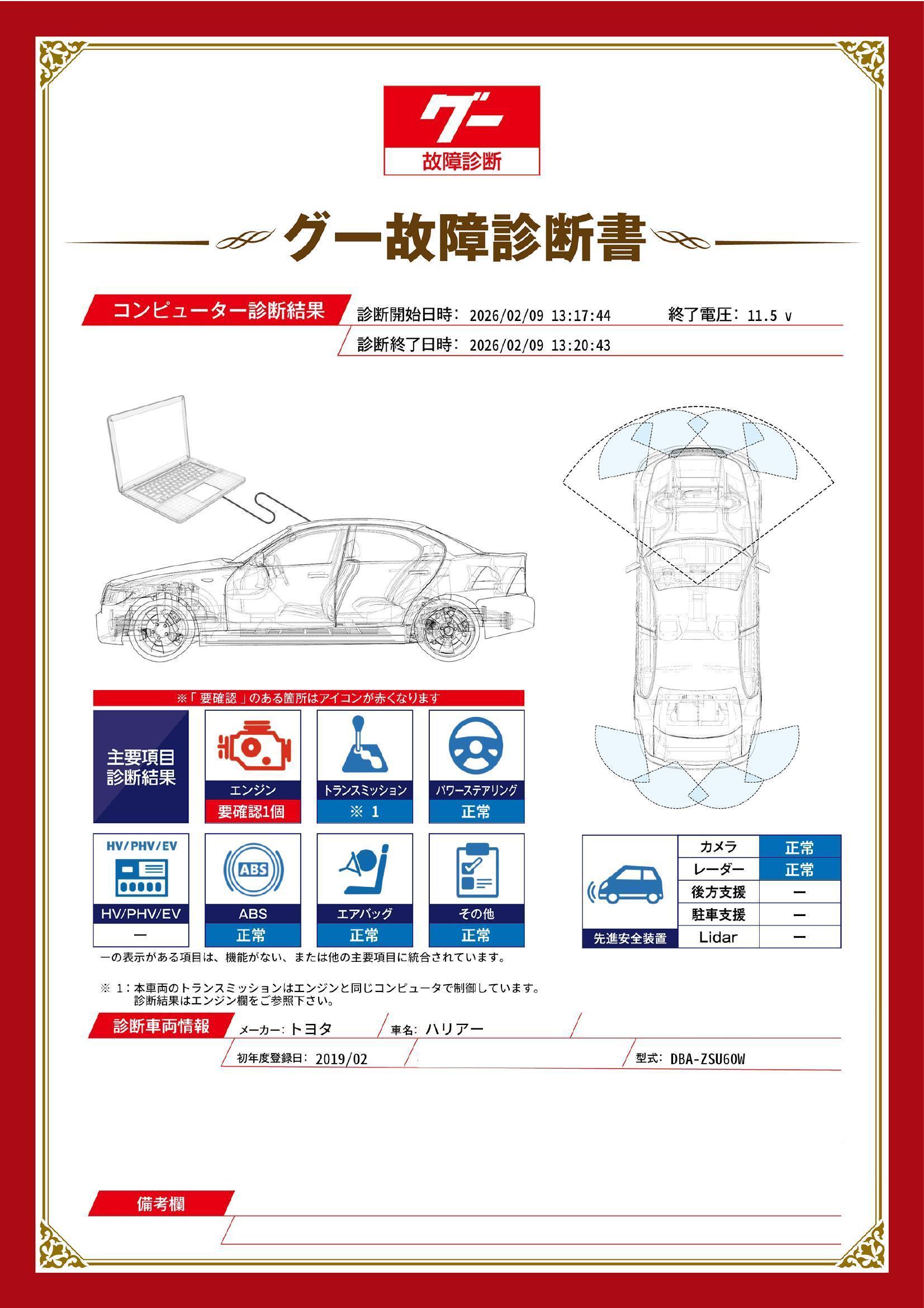 トヨタ　ハリアー　グー故障診断（コンピュータ診断）　エンジン　岡山県　総社市