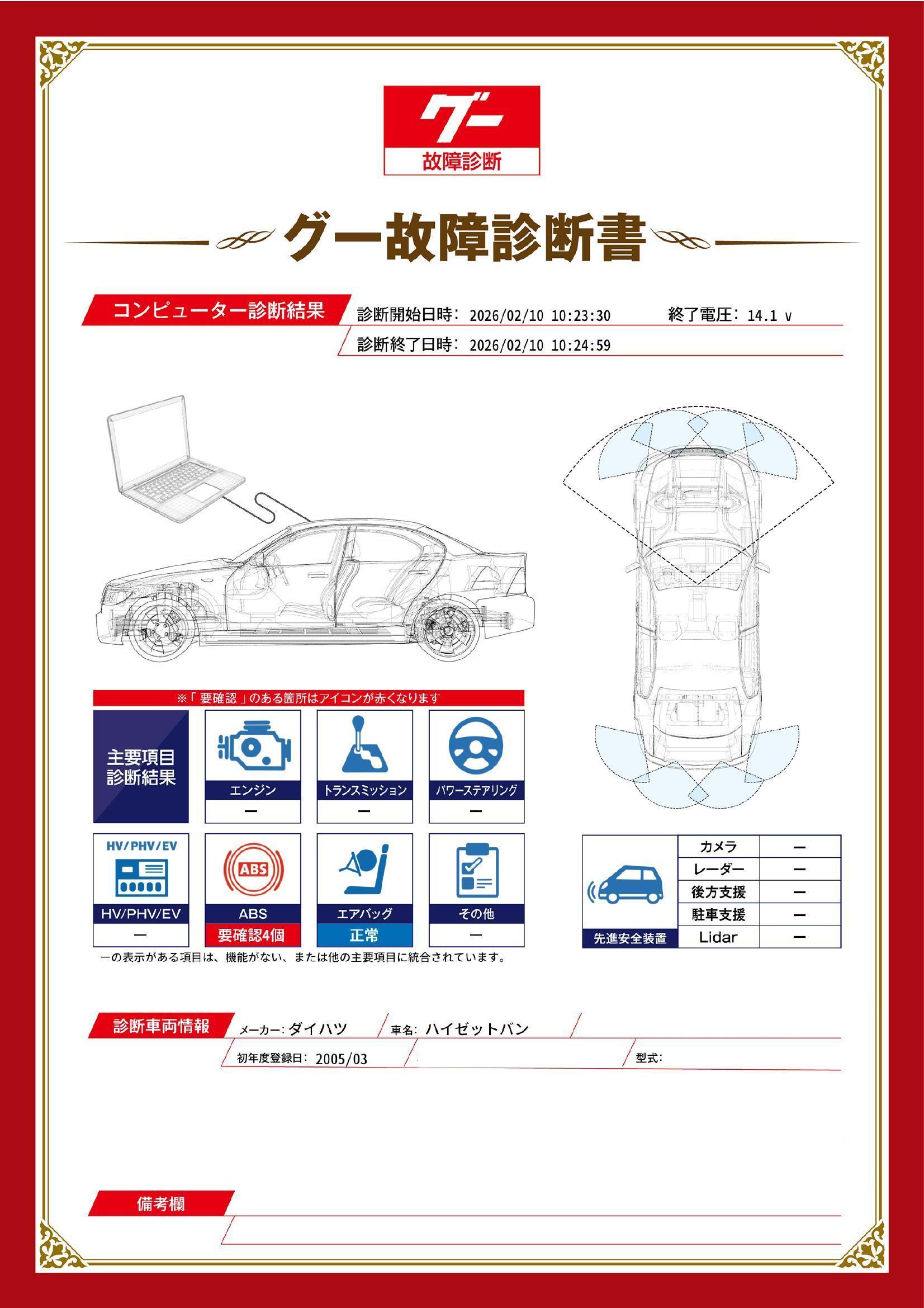 ダイハツ　ハイゼットバン　グー故障診断（コンピュータ診断）　ABS　岡山県　総社市