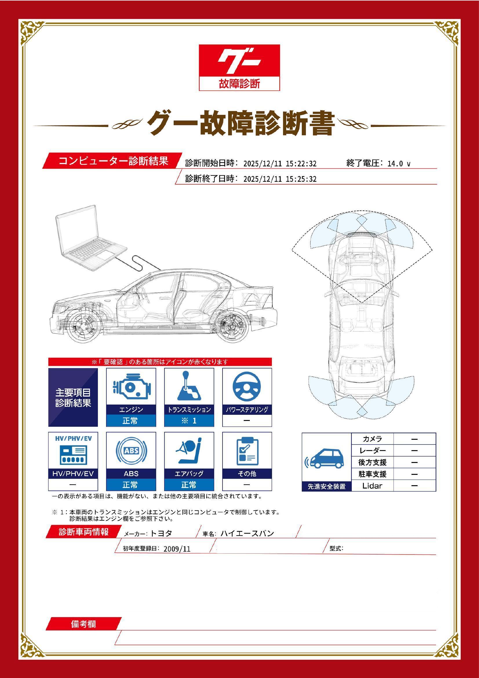 トヨタ　ハイエースバン　グー故障診断（コンピュータ診断）　香川県　高松市