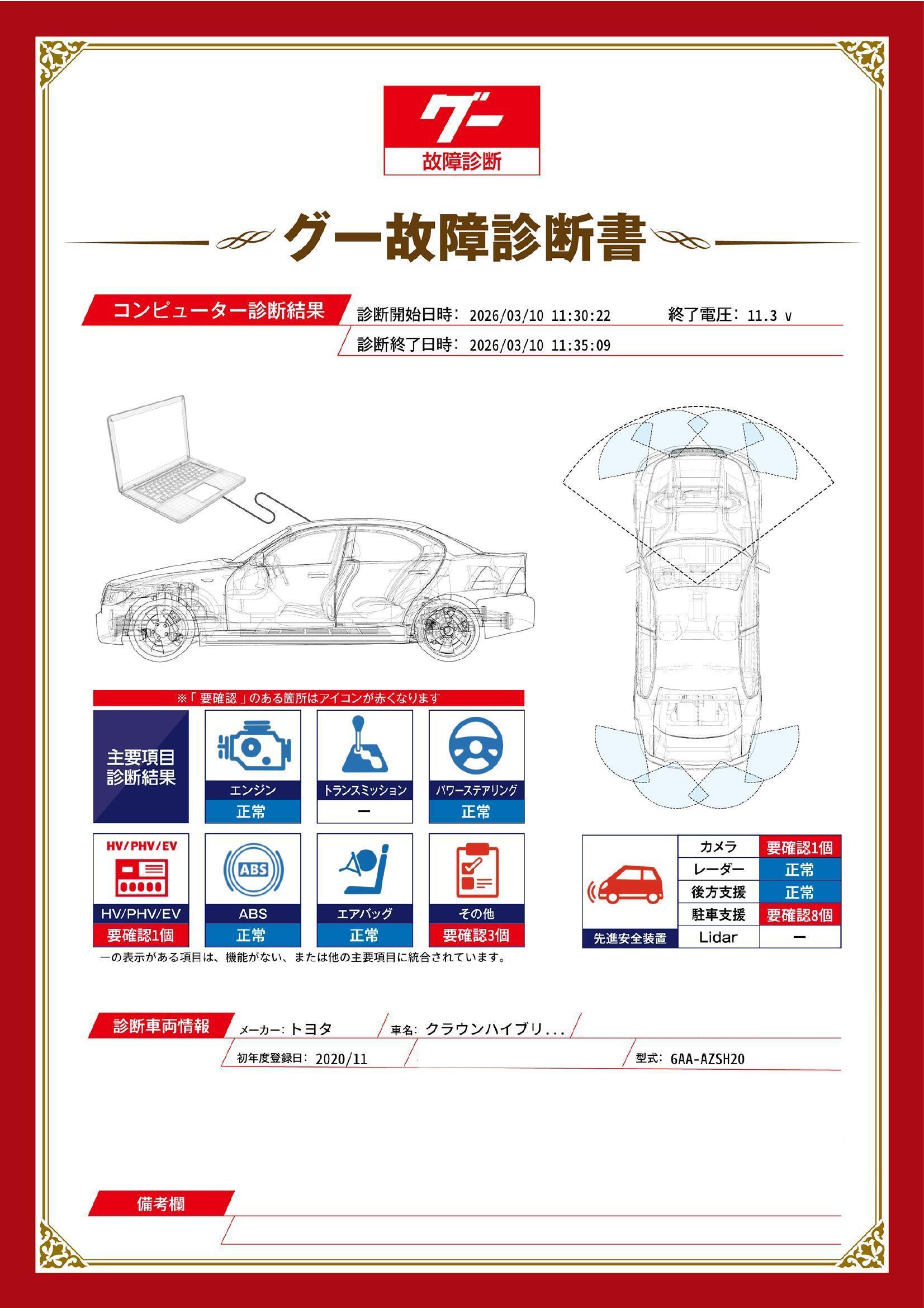 トヨタ　クラウンハイブリッド　グー故障診断（コンピュータ診断）　HV / PHV / EV　先進安全装置　その他　愛媛県　松山市