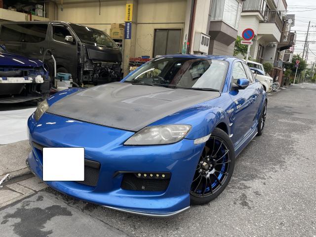 マツダ　RX8　ボンネット　塗装　東京都　葛飾区　江戸川区　足立区　高砂駅周辺　金町駅周辺　千葉県　松戸市　埼玉県　三郷市
