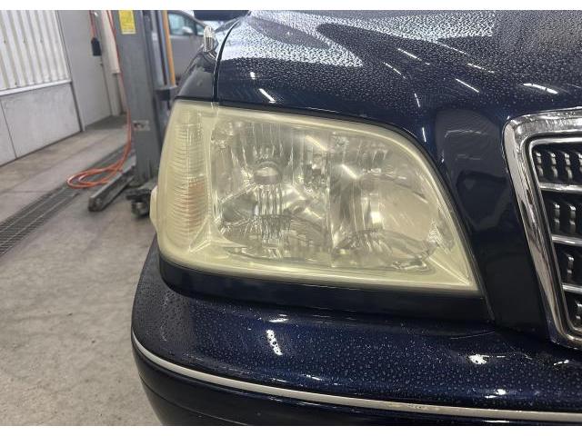 トヨタ クラウン 型式:JZS171 ご用命② ヘッドライトクリーニング ヘッドライト黄ばみ 汚れ 磨き 広島市 西区 商工センター