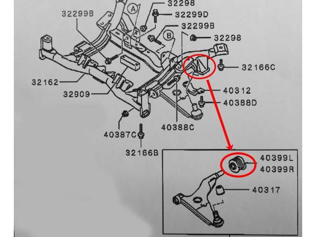 三菱 ミニキャブ U62T 足廻りの異音 ロアアーム・ブッシュ交換 呉市の第一自動車へ