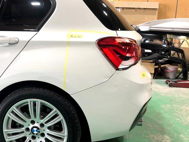 BMW F20 1シリーズ リアフェンダー リアバンパー 鈑金 塗装 ペイント 修理 交換 キズ ヘコミ 【京田辺市】