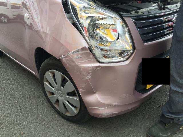 スズキ　ワゴンＲ　事故大破　フロント部分キズ・へこみ直し　事故修理　深谷市