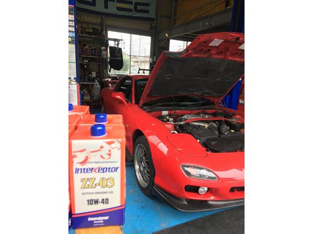 マツダ　ＲＸ－７エンジンオイル＆エレメント　ＮＵＴＥＣ　ＺＺ０３　１０Ｗ４５　フロントタイヤバランス調整　交換　整備　修理　整備工場　修理工場　車検　点検　任意保険　茨城　龍ヶ崎　取手　牛久　つくば　つくばみらい　守谷　稲敷　ＮＵＴＥＣ