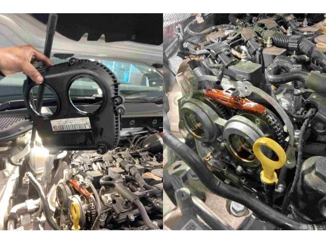 Ｈ２８　フォルクスワーゲン　ゴルフ　車検（タイミングチェーンカバーパッキンよりオイル漏れ）