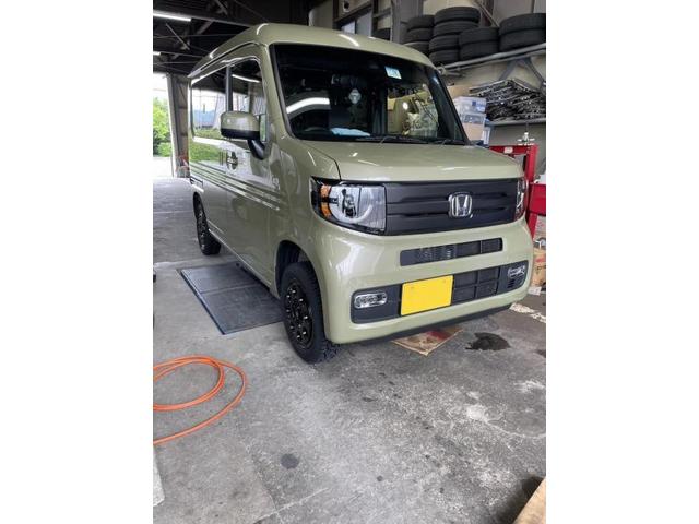 ホンダ　NVAN リフトアップサス交換　広島市安佐南区、西区のクルマ修理、ニコニコレンタカー、キーパーコーティング、パーツ持込み取付け！タイヤ持ち込み
