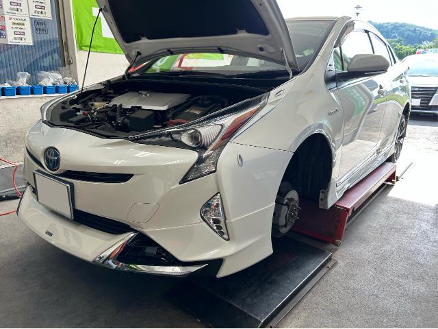 トヨタ　プリウス　フロントスポイラー取付　モデリスタエアロ　デイライト配線加工　パーツ持込　中古車販売店　車両カスタム　福島県　白河市