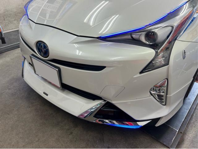 トヨタ　プリウス　フロントスポイラー取付　モデリスタエアロ　デイライト配線加工　パーツ持込　中古車販売店　車両カスタム　福島県　白河市