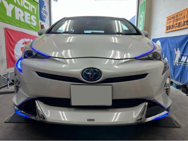 トヨタ　プリウス　フロントスポイラー取付　モデリスタエアロ　デイライト配線加工　パーツ持込　中古車販売店　車両カスタム　福島県　白河市