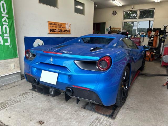 フェラーリ　４８８スパイダー　4輪アライメント調整　タイヤ空気圧調整　車両診断テスト　スーパーカーメンテナンス　スーパーカー販売店　福島県　白河市